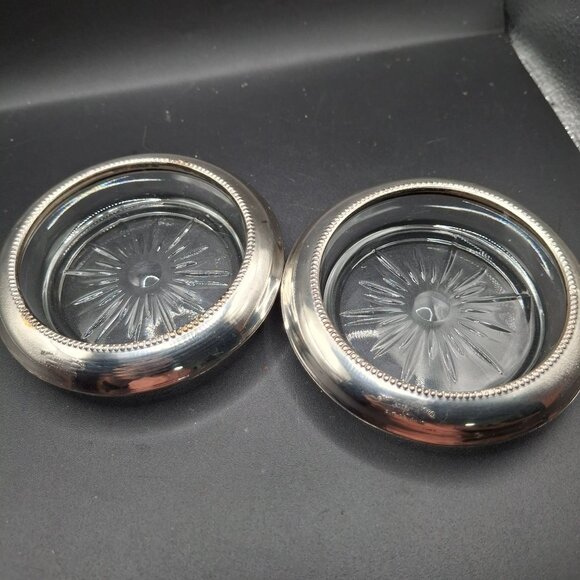 Frank M. Whiting & Co. Sterling Silver & Glass Coasters Set Of 2 - Picture 1 of 5